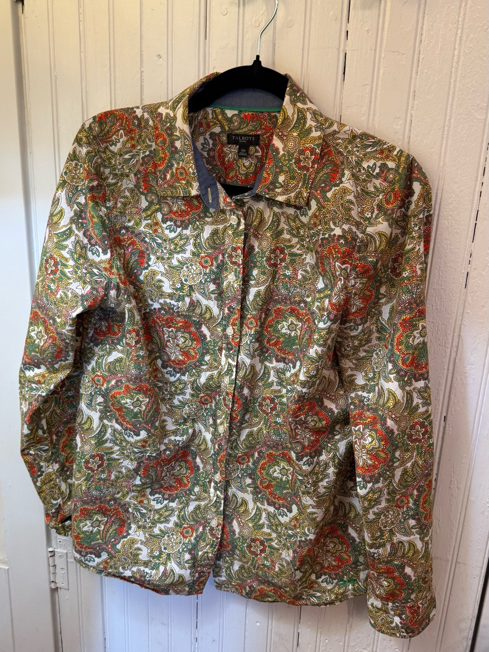 Talbots Floral Paisley Button-Up Shirt Jacket - Green, Orange, Cream